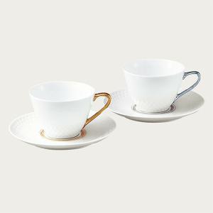 ノリタケ Noritake アミ ティー・コーヒー碗皿ペアセット(金・銀