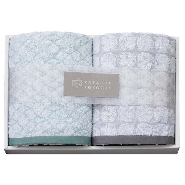 カタチココチ フェイスタオル2枚セット グリーン×グレー 〈K-20106〉 SG-r8a