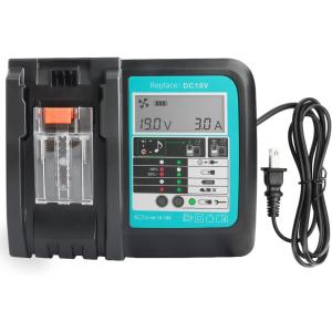 Waitley マキタ 18V 充電器 互換 ファン付き 液晶パネル付き DC18RC DC18RF 14.4V/18V バッテリー用 BL1460 BL1430 BL1860 BL1850充電可能 充電完了メロディ付