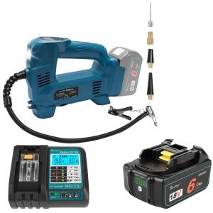 Waitley 電動空気入れ マキタ 18V バッテリー6.0Ah 充電器セット コードレス エアコンプレッサー 自動停止 最大1034kPa 車 バイク 自転車 ボール対応