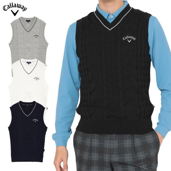 キャロウェイ Vネックケーブルニットベスト C25219100 メンズ Callaway ゴルフウェ...
