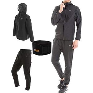 サウナスーツ メンズ お腹 引き締め 洗濯可 上下＋シェイプアップベルト 3点セット