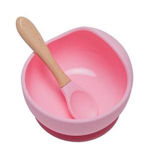 Wooden Teether ベビー用食器 吸盤ボウル シリコン スプーン付き 赤ちゃん 滑り止め 離乳食セット こぼれ防止 ひっくり返し防止 電子レ