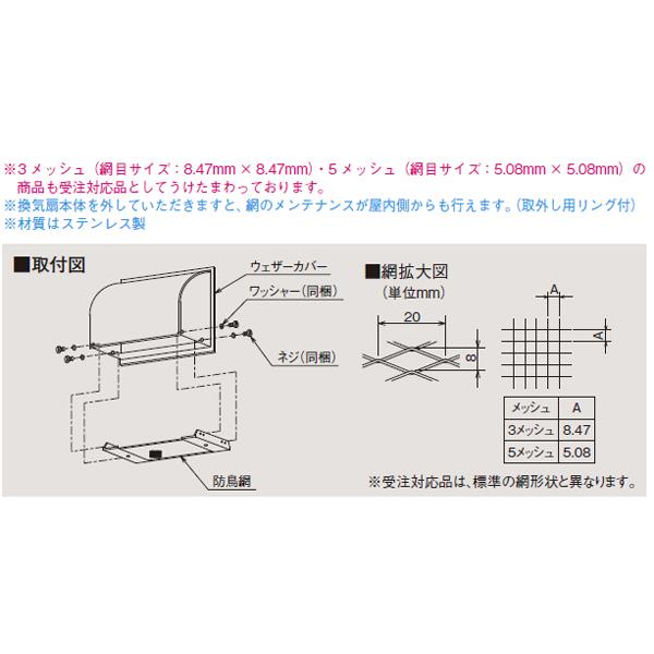 【P-20CS4】 三菱 標準換気扇 システム部材 ウェザーカバー用防鳥網