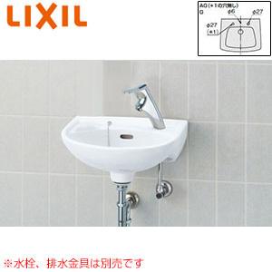 LIXIL L-15AG 手洗器単品[壁掛式][角形][平付大形][水栓取付穴径:φ27][右側1ヶ所][ゴム栓取付用穴あり]｜jyusetu