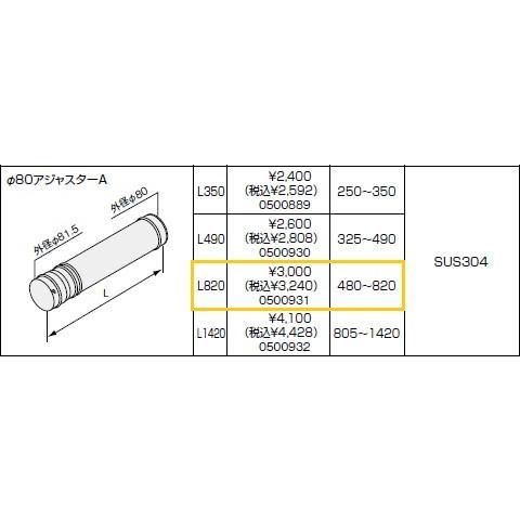 ノーリツ(NORITZ) φ80アジャスターA  L=820  商品コード0500931 爆買