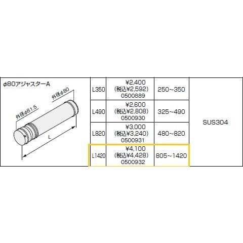 ノーリツ(NORITZ) φ80アジャスターA  L=1420  商品コード0500932 ≪ノーリ...