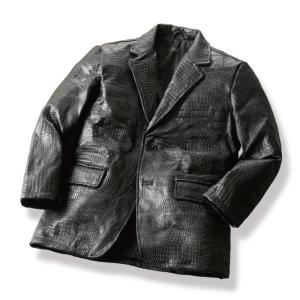 クロコ型押しラム革 パッチワーク テーラージャケット（黒） - ダンディクラブ 二光通販 二光