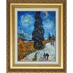 糸杉と星の見える道 4号 ゴッホの絵 立体複製名画 レプリカ 額付き