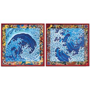 男浪図・女浪図 セット 葛飾北斎 版画 インテリア 額 額装 - アートの友社 ホーリ通信