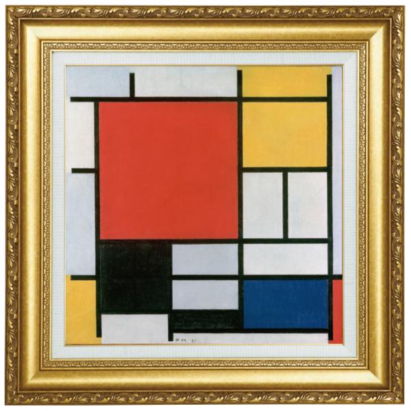モンドリアン 絵画 作品 インテリア 抽象画 「大きな赤の色面、黄、黒、灰、青色のコンポジション」 ...
