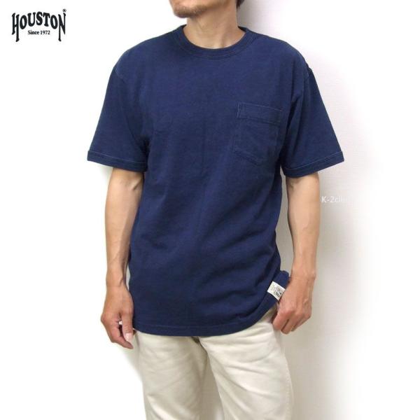 Tシャツ 濃紺 HOUSTON インディゴ染め ポケットtシャツ 染が美しい メンズ半袖Tシャツ ヒ...