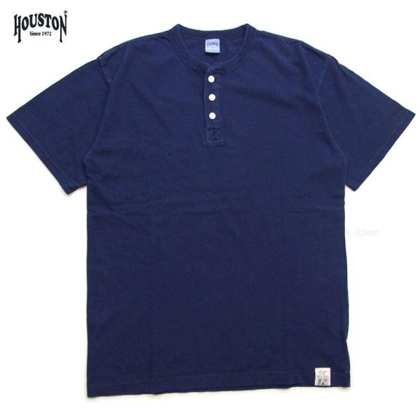 HOUSTON ヘンリーネック Tシャツ 濃紺 インディゴtシャツ ヒューストン 鮮やかな紺色 イン...