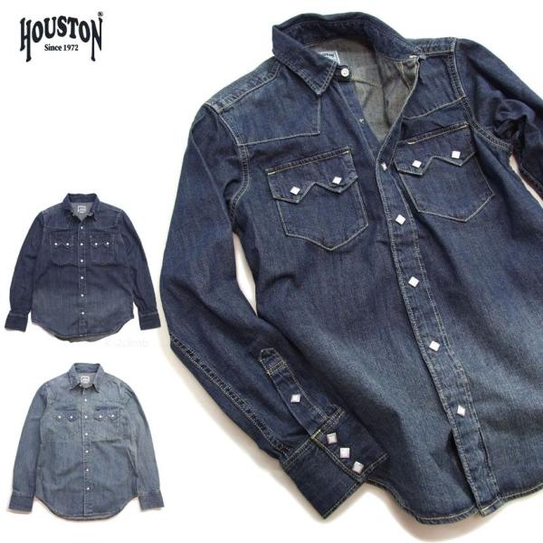 HOUSTON デニムシャツ ワーク 長袖 ヒューストン ウエスタン 長袖シャツ ビンテージ ブリー...