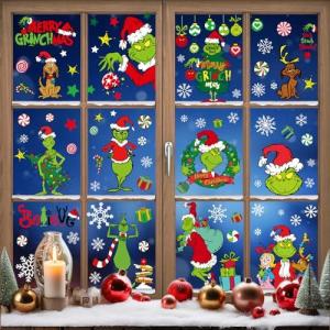 クリスマス 飾り |クリスマス Window クリングs グリンチs Decor - 90 PCS ...