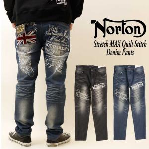 Norton ノートン 服  デニム パンツ ジーンズ 233n1800a ストレッチ MAX キルトステッチ デニムパンツ 刺繍 カジュアル アメカジ バイカー メンズ｜k-aiya