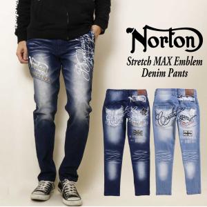 Norton ノートン 服  デニム パンツ ジーンズ 241n1805b ストレッチ MAX ワッペン使い デニムパンツ 刺繍 バイク カジュアル アメカジ バイカー メンズ｜k-aiya