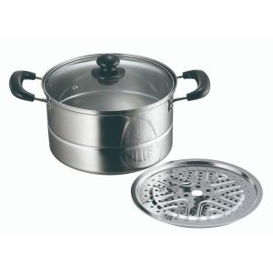 四季彩 兼用蒸し鍋 22cm ガラス蓋付き IH対応(100V・200V) ガスコンロ