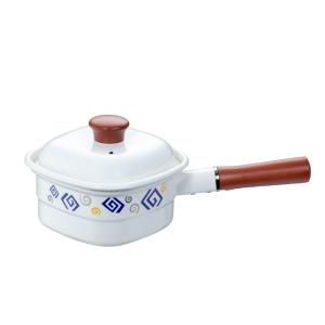 高木金属工業 角型片手鍋 14cm IH対応 ホーロー製 四角いお鍋 麺ごこち