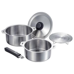 燕三 IH対応ハンドル着脱式鍋4点セット 蒸し台付 EM-032 ( 1セット