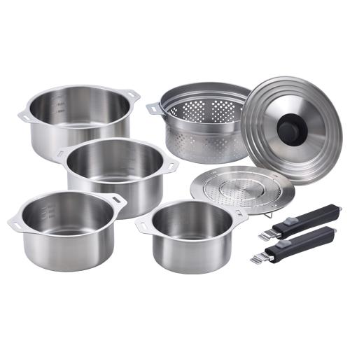 送料無料 和平フレイズ EM-033 燕三　IH着脱式鍋4点（蒸し台・中かご付）