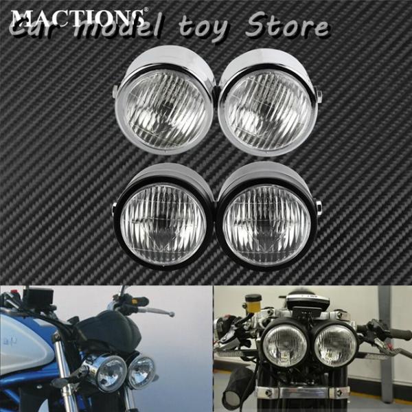 【並行輸入品】ハーレー  バイクフロント対ヘッドライトカフェ レーサー二重ヘッドライト黒/クロム 悪...