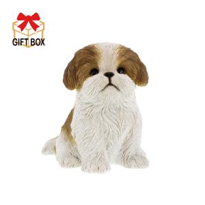 置物 彫像 座っているシーズー犬の像 ガーデニング 庭 Dog Shih Tzu