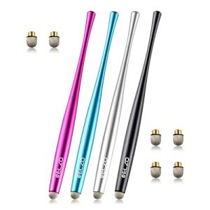 Elzo スタイラスペン タッチペン 極細 ツムツム ４本黒、シルバー、ローズレッド、水色 用導電繊維ペン先6個 式 アルミ製 スマートフォン タブレット
