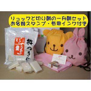 １歳（1才）の誕生日プレゼント・お祝いに名入れのリュックとこゆきもち米切り餅の１升餅（一升餅）セット　お名前スタンプと布用インク付き