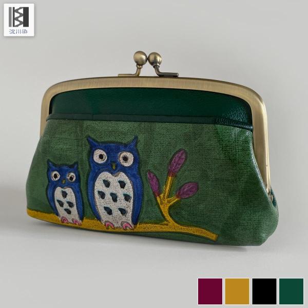 本革 ふくろう がま口 財布 日本製 レディース 縁起 開運 小銭入れ 親子がま口 淀川染 がま口工...