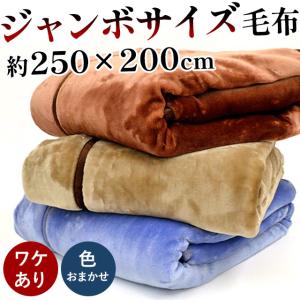訳あり品 大きい毛布 250×200cm 衿付き2枚合わせ マイヤー毛布 色おまかせ ジャンボサイズ 洗えるブランケット