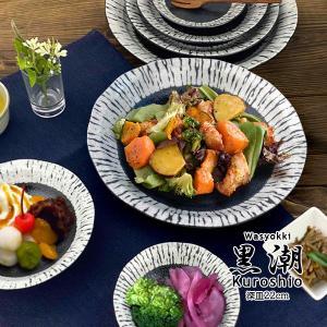 大深皿 大皿 22cm 食器 おしゃれ 和食器 洋食器 カレー皿 カレー鉢 パスタ皿 パスタボウル 日本製 美濃焼 黒 黒潮 浅鉢 鉢 モダン