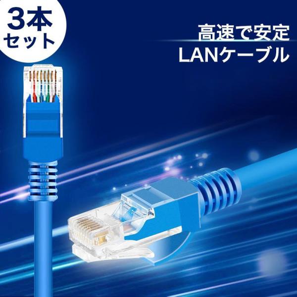 3本/セット LANケーブル CAT6 Gigabit 爪折れ防止 やわらか 3m / 3メートル ...