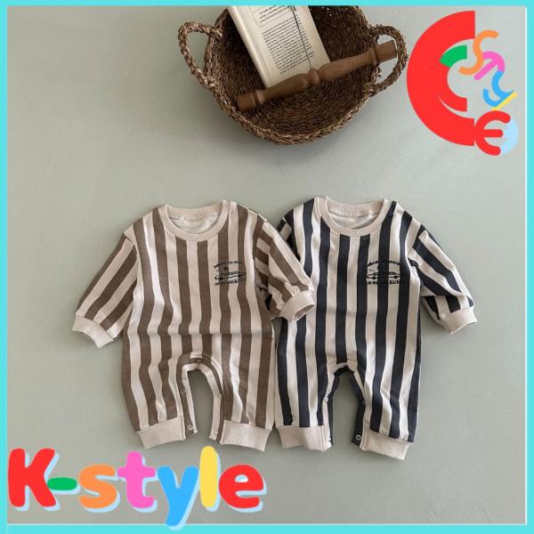 ベビー服 ロンパース 60 70 80 90  長袖 新生児 男の子 女の子 カバーオール ストライ...