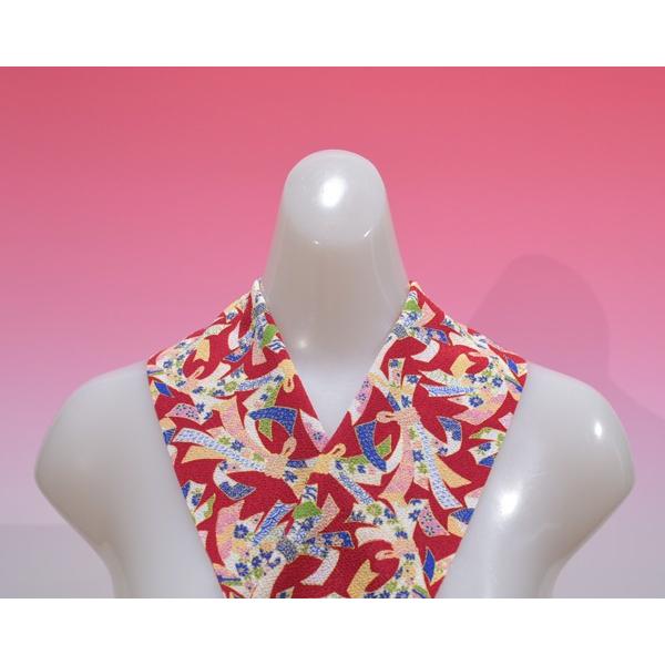 振袖用半衿 化繊 二越縮緬 赤色 束ね熨斗目模様 長尺 クリックポスト発送