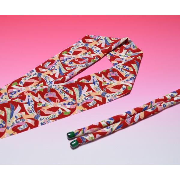 【振袖用にも】お揃いの半衿・帯締めセット 長尺 化繊 ニ越縮緬 赤色 束ね熨斗目模様  クリックポス...