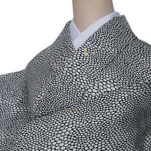 小紋袷 染め小紋 リサイクル小紋 絞り 縮緬 黒 梅 楓 身丈157cm 裄62cm