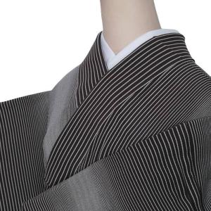 リサイクルお召し 織物 着物 塩沢お召し 逸品 絣織り 亀甲 黒 身長