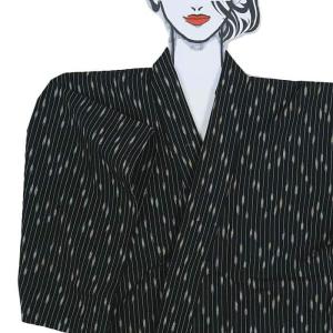 リサイクルお召し 織物 着物 塩沢お召し 逸品 絣織り 亀甲 黒 身長