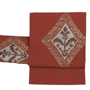 正絹 名古屋帯染め帯 リサイクル 九寸名古屋帯草木染め 塩瀬 染め