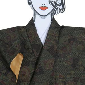 リサイクル 大島紬 経緯絣 本場大島 洒落着物 黒 藍 泥染め 身長153cm