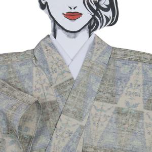 リサイクル つむぎ 夏物 夏着物 紬単衣 十字絣 経緯絣 逸品 白 朱 身丈