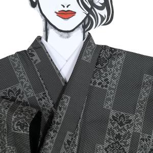 リサイクルお召し 織物 着物 塩沢お召し 逸品 絣織り 亀甲 黒 身長