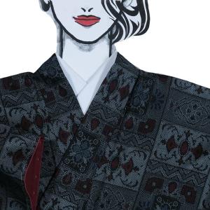 リサイクル 大島紬 経緯絣 本場大島 洒落着物 黒 藍 泥染め 身長153cm