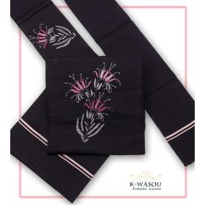 アンティーク帯 刺繍帯 刺繍 名古屋帯」アンティーク 名古屋帯 刺繍柄 黒地昭和レトロ 名古屋