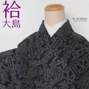 リサイクル 大島紬 経緯絣 本場大島 洒落着物 黒 藍 泥染め 身長153cm