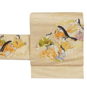 花柳流 袋帯 黒地 本金箔 西陣井筒工芸 花柳寛 寿 市松 全通柄 中古