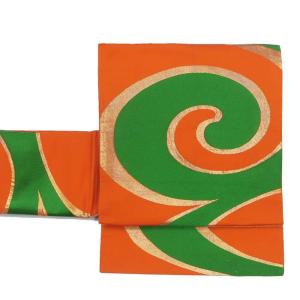 名古屋帯 リサイクル 古典 亀甲花菱 赤地 正絹 中古着物 お稽古練習着
