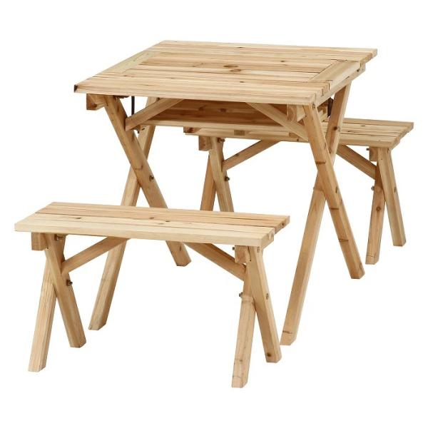 ガーデンテーブルセット 3点セット BBQテーブル&amp;ベンチセット 幅62cm テーブル ベンチ2台 ...
