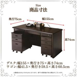 書斎机 国産 事務机 両袖机 幅155cm 天...の詳細画像2